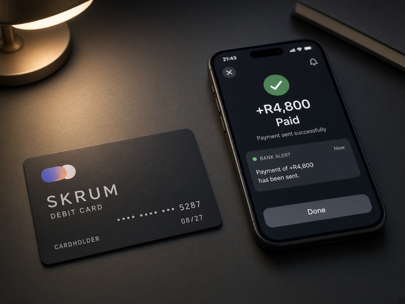 Skrum card beside a paid notification